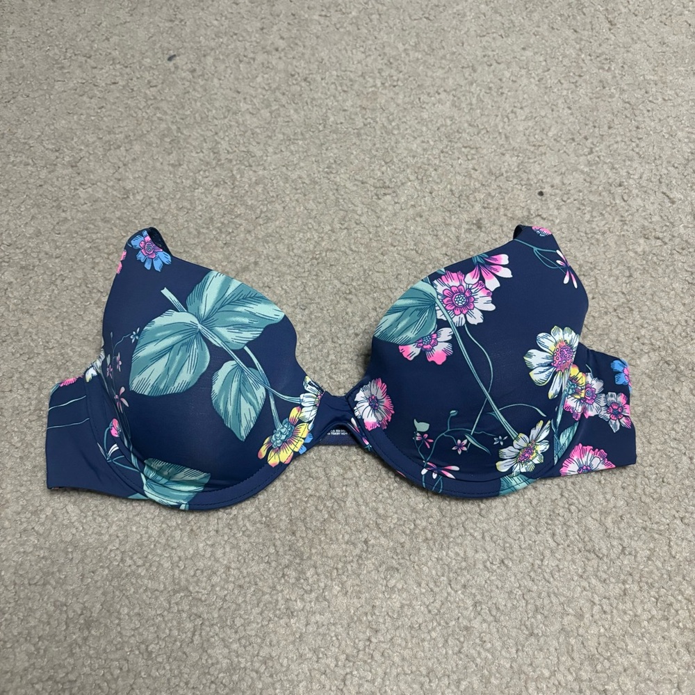 Blue Floral Print Bra